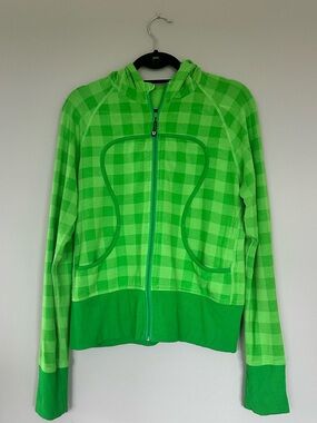 Lululemon Athletica RETRO Special Edition Green Plaid Zip Scuba Hoodie